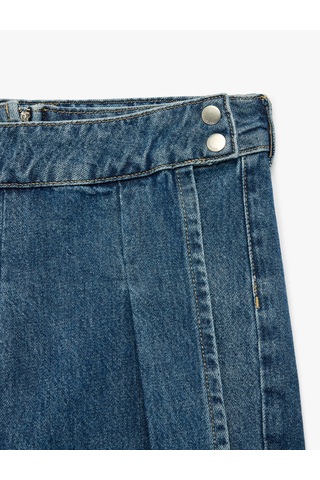 Koton Pamuklu Pileli Cepli Denim Şort Etek Orta İndigo 6skg40080ad