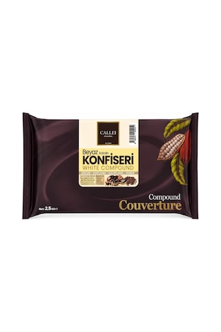 Callei Chocolate Beyaz Konfiseri Kokolin Blok 2,5 Kg Pasta, Tatlı Ve Dekor Kaplamaları İçin Yoğun Beyaz Kokolin