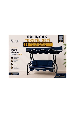 Zishome 3 Kişilik Bahçe Balkon Salıncağı Tekstil Seti 150x48x8 Cm Minder Ölçüsü Oturak Sırt Minderi Ve Tente Takımı Antrasit Metal İskelet Dahil Değildir Lacivert