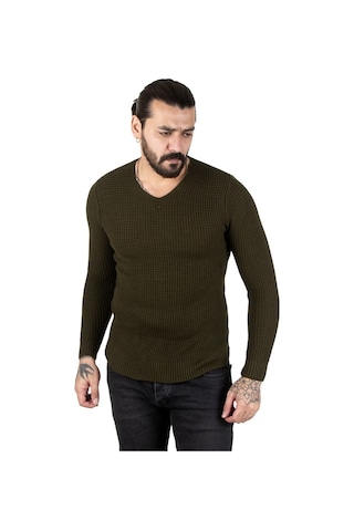 Deepsea Erkek Haki V Yaka Triko Kazak 2300341 Haki