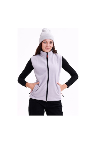 Monox Kadın Slim Fit Tam Fermuarlı Polar Yelek Gri