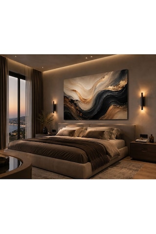 Lüks Soyut Dalga Desenli Kanvas Tablo Bej, Krem, Antrasit Ve Altın Dokulu Modern Duvar Dekorasyonu Çerçevesiz Premium Salon, Yatak Odası, Ofis Ve Antre Tablosu