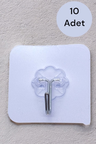 Şeffaf Yonca Askılık 10 Adet Kendinden Yapışkanlı Kapı Duvar Askı Şeffaf