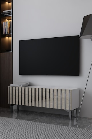 120dhdts6btg Aden Pleksi Desenli Tv Sehpası Beyaz-traverten-gümüş