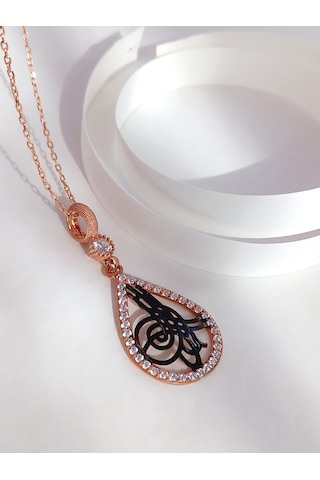 Keskin Gümüş Damla Rose Osmanlı Tuğra Tasarım Kadın Gümüş Kolye