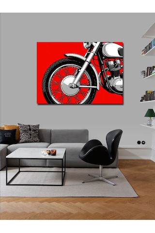 Kanvas Tablo Kırmızı Arka Plan Ve Motosiklet