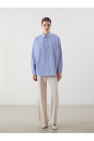 Lcw Modest Mavi Çizgili Oversize Poplin Kadın Gömlek Tunik
