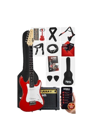 Midex Ceg-36rd 8-12 Yaş Çocuklar İçin Amfili Full 3/4 36 İnç Elektro Gitar Seti Kırmızı