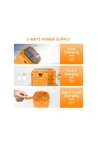 Jeehugo Güneş Enerjili Eldivenli Kamp Feneri Led El Feneri 3000mah Usb Şarj Cihazı, 200-350 Lumens, Ipx4 Su Geçirmez, Çadır Ve Acil Durumlar İçin Turuncu Turuncu