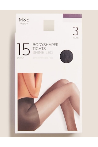 Marks & Spencer 3'lü 15 Denye Şekillendirici Külotlu Çorap Seti T60002344 Siyah