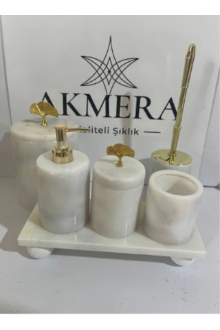 Dikdörgen Tepsi 6 Parça Banyo Seti Beyaz