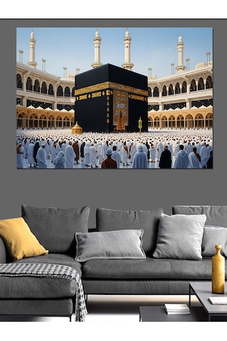 Ahşap Tablo Kabe Etrafında İbadet Eden Kalabalık