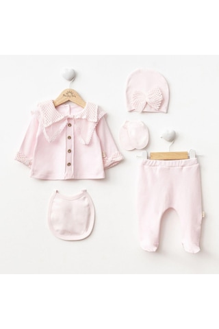 Ürünya Kız Bebek Pamuklu Uzun Kollu İşlemeli 5'li Set Pembe