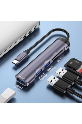Sones T505 Dizüstü Bilgisayar Telefon Adaptörü Type-c - Usb2.0x2 + Usb3.0 + Tf / Sd Kart Yuvaları Usb Hub