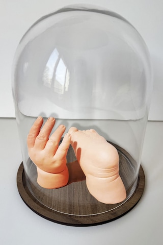 Küçük İzler Cam Fanuslu 3 Boyutlu Bebek El Ayak İzi Heykeli Seti