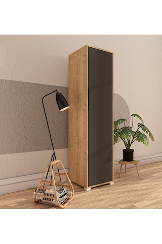 Flora 1 Kapaklı 5 Raflı Gardırop Safir Meşe - Antrasit Elbise Dol