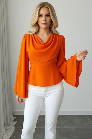 Khi-zai Kadın Degaje Yaka Şehirli Stil Bluz Turuncu