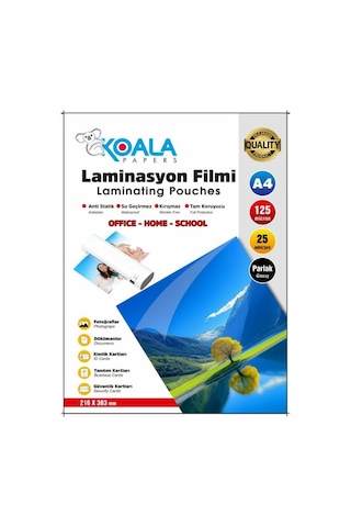 Koala Papers A4 Boyut Laminasyon Kaplama Filmi 125 Micron 25'li Paket Genel