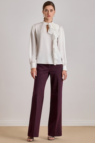 Dökümlü Beyaz Saten Bluz Beyaz