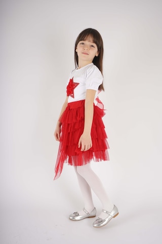 Miniko Kids 23 Nisan 29 Ekim Konsept Yıldız Detaylı Tül Detaylı Kat Kat Tütü Etekli Takım Kırmızı