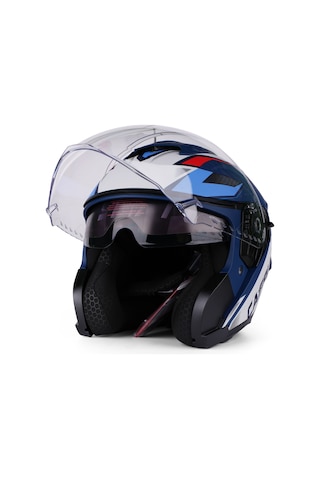 Valente Çenesiz Yarım Kask Caspiano Çenesi Z Csp 097 Matt Blue Gray Şeffaf Vizörlü Motosiklet Kaskı Mavi
