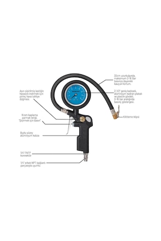 Workpro Wp314063 16bar Yağlı Basınç Göstergeli Profesyonel Havalı Lastik Şişirme Tabancası Fr Wp314063