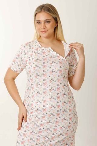 Parlingerie Hamile Emzirme Geceliği Kısa Kollu Çiçekli Ekru