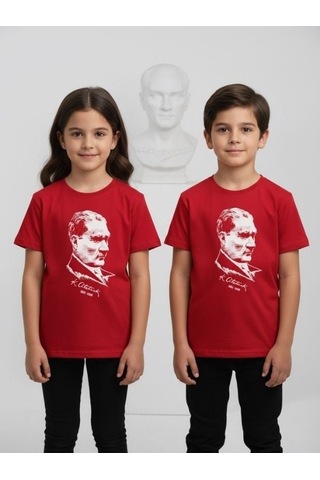 Zekids Çocuk Atatürk Baskılı Yarım Kollu T-shirt-17205 Kırmızı