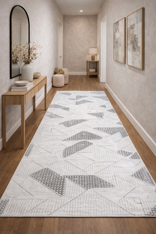 Salon Halısı 6023 Kahve Kaymaz Taban Yıkanabilir Leke Tutmaz Özel Ölçü Dekoratif Gri - 844312060 Gri