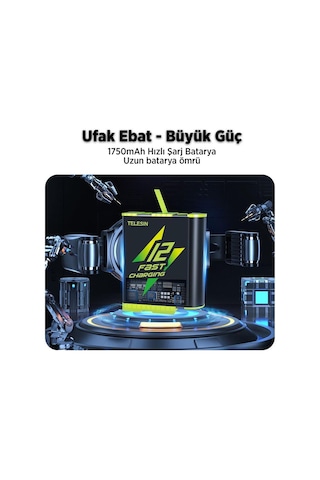 Gopro Şarj Edilebilir Yedek Batarya Fast Charging 1750mah Hero12 , Hero11 ,hero10,hero9 Black