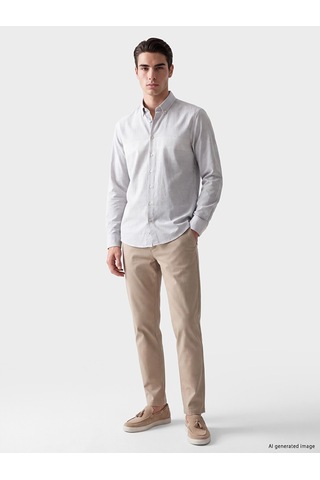 Lcwaıkıkı Classic Gri Regular Fit Çizgili Armürlü Erkek Gömlek