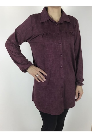 Mevsimlik Kolları Lastikli Boydan Düğmeli Gömlek Fuşya