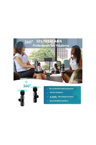 Lexroo K9-d2 Type-c Lightning Dönüştürücülü Wireless Kablosuz Çiftli Yaka Mikrofonu
