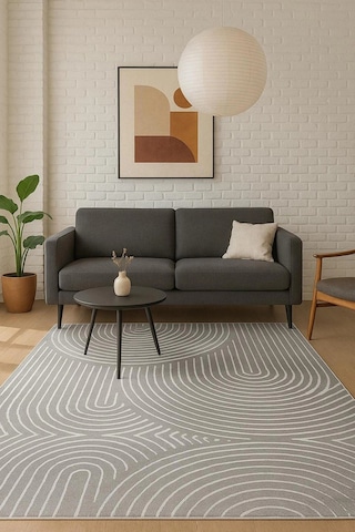 Gri Zemin Bohem Tarz Modern Halı Dekoratif Kilim Gri