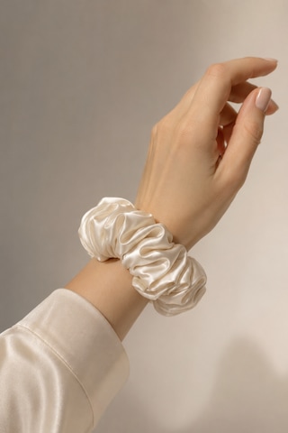 Lüks Saten Saç Tokası Saç Kırmayan İz Bırakmayan Large Scrunchie Topuz Tokası 3adet Beyaz
