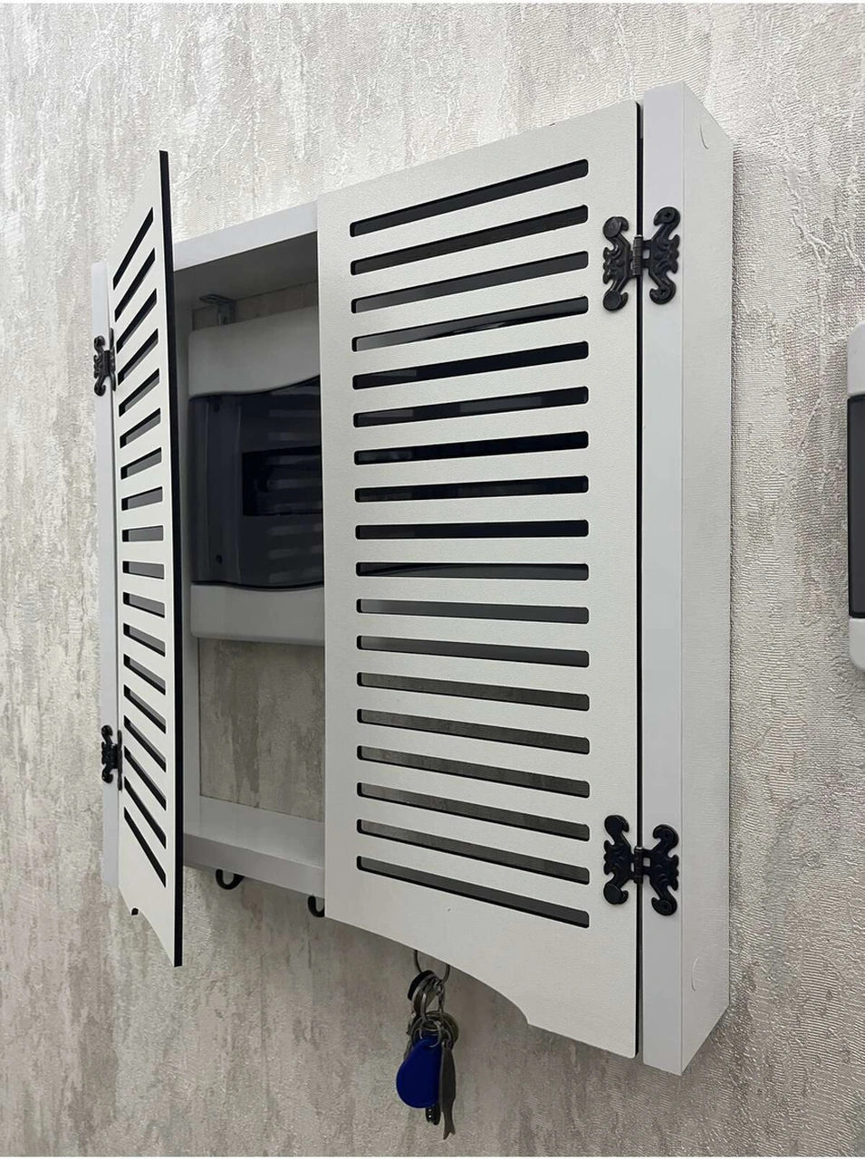 Elektrik Pano Düzenleyici Duvar Düzenleyici Ahşap Dekoratif Beyaz Kutu Anahtarlık Düz Çizgi 41 X 41