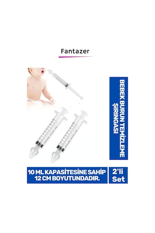 Premium Silikon Uçlu 10ml Kapasiteli 12 Cm Uzunluk 2'li Bebek Burun Temizleme Şırıngası Aspiratörü