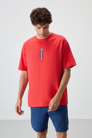 Tommy Life Fiesta %100 Pamuk Kalın Yumuşak Dokulu Oversize Fit Baskılı Erkek T-shirt - 88360 Kirmizi