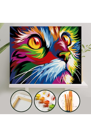 Sayılarla Boyama Tuval Seti 40x50 Cm - Renkli Kedi