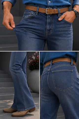 Cedy Denim Cedy Denım Premium Seri: Erkek Retro Flare Bootcut Jean - Geniş Paça Taşlanmış Denim Pantolon C370 Açık Mavi