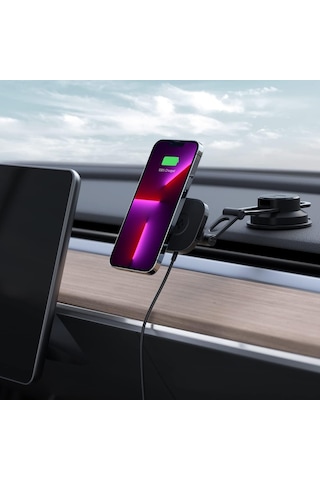 Mag Fit Its35w-3 Magsafe Uyumlu Kablosuz Şarj Özellikli Araç İçi Torpido Üstü Telefon Tutucu - Acp04629 Spigen T