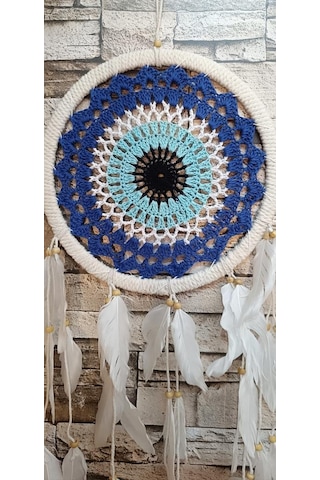 Düş Kapanı Makrome Dreamcatcher Nazar Boncuk Kuş Tüyü Rüya Kapanı Duvar Süsü Elişi