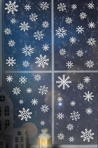 Msdesign Tüm Yüzeylere Uygun Yeni Yıl Kış Temalı Kar Taneleri Sticker Seti