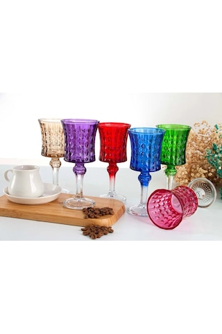 Plt Design El İşi 6'lı Rengarenk Su-Kahve Yanı Bardağı Kristal Ayaklı Su Bardağı