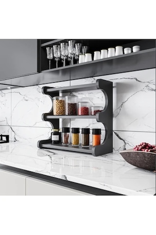 Alpa Ev Mobilya 3 Katlı Tezgah Üstü Mutfak Rafı, Baharatlık Ve Modern Düzenleyici Tasarım Antrasit