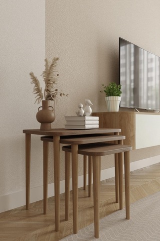 Kare Zigon Sehpa, 3lü Sehpa Seti, Zigon Sehpa,, Ahşap Ayaklı Zigon Sehpa-55 Atlantik Çam