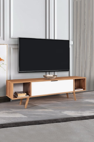 3626 Mesir 160 Cm Ahşap Ayaklı , Metal Kulplu Tv Ünitesi , Söğüt - Beyaz , Salon , Oturma Odası Diğer