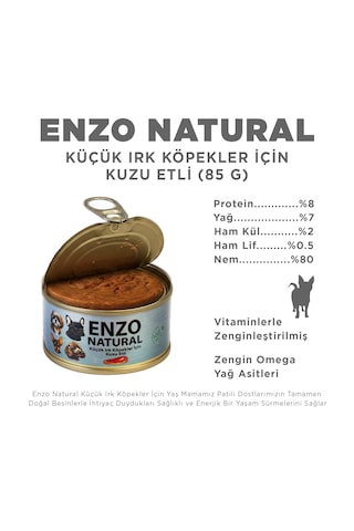 Natural Kuzu Etli Küçük Irklar Için Yaş Köpek Maması 24 x 85 G
