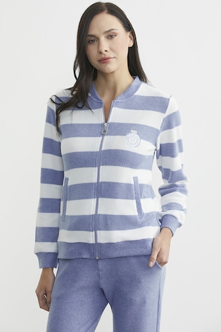 Fitilli Çizgi Kombinli Pijama Takım - Mavi Mavi