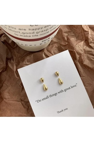 Şık Damla Çelik Küpe - Kararmaz, Antialerjik -yeni Moda Gold Kaplama